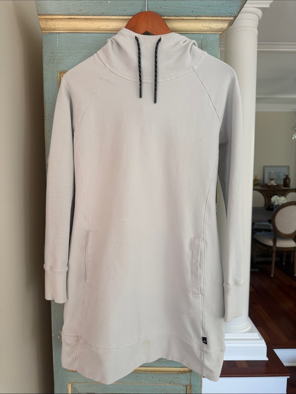 American Giant S Grey French Terry Scuba Hooded Sweatshirt Dress Pockets USA